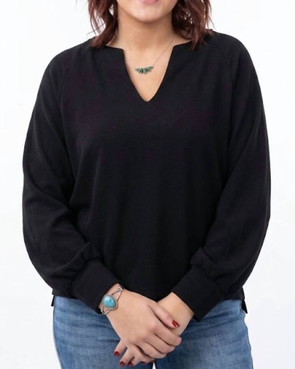 NEW YELETE sofie soft raglan long sleeve top in black